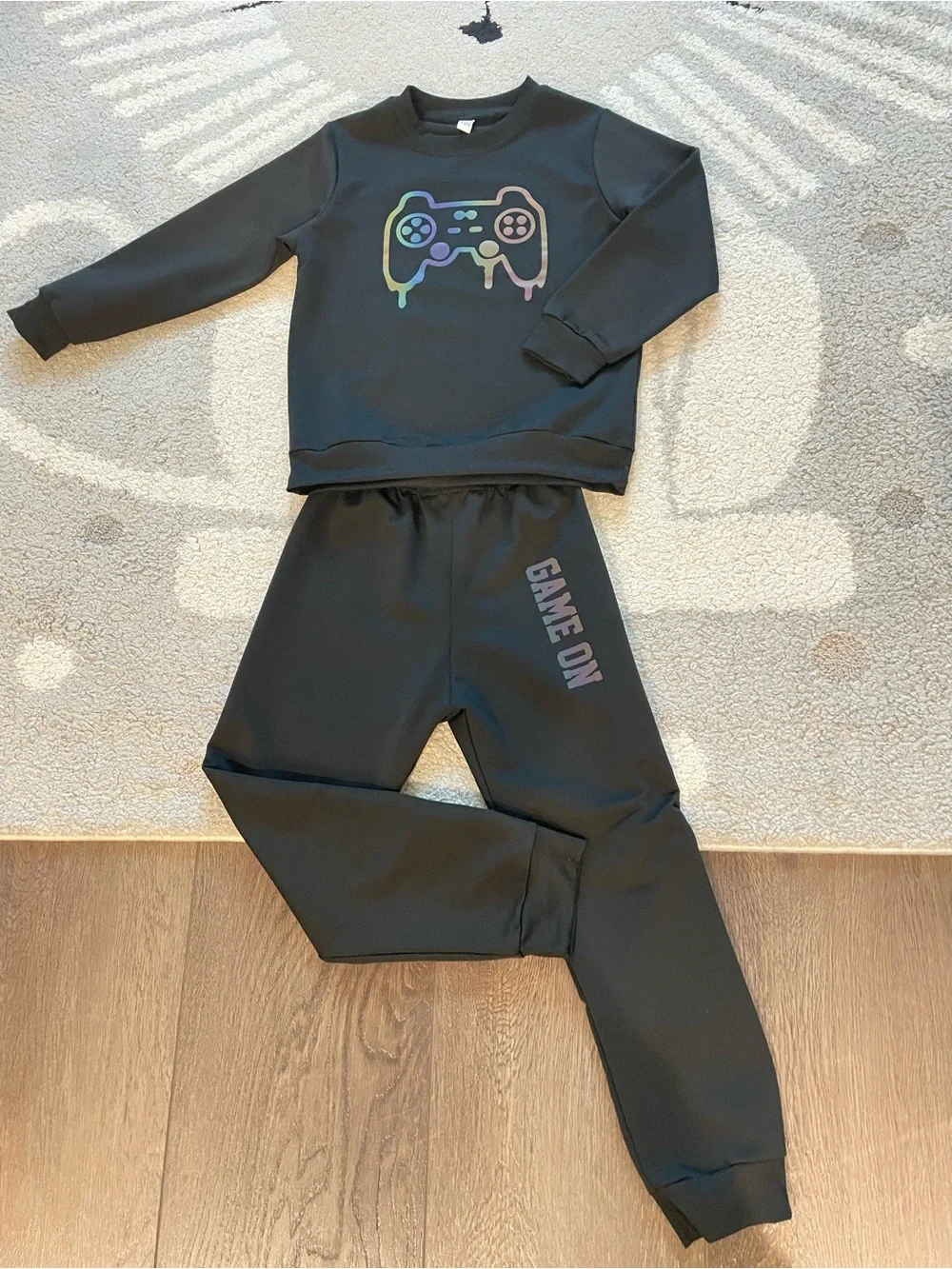 Black 'Game On' Kids Jogger Set with Controller Graphic